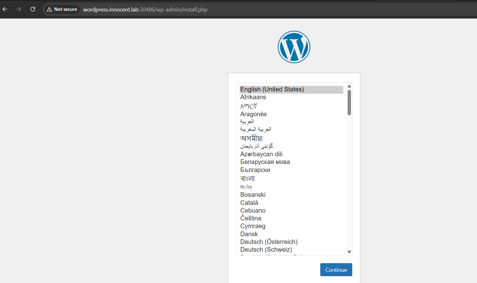 WordPress reachable through the real multi-node path: browser to NodePort to Ingress to Service to Pod
